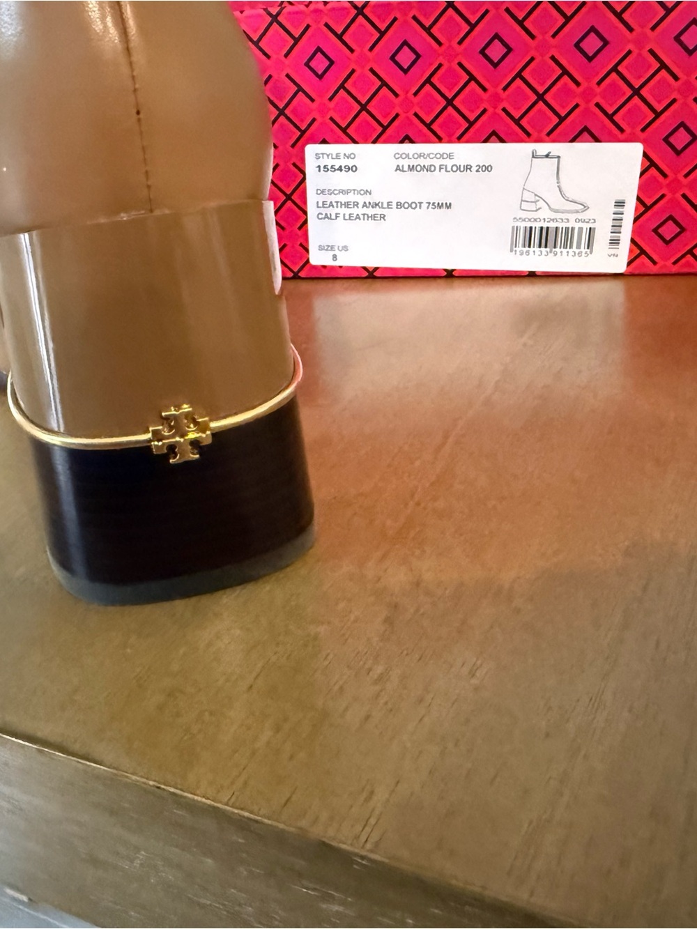 Tory Burch Taupe Leather Mid Heel Ankle Booties - Picture 4 of 6